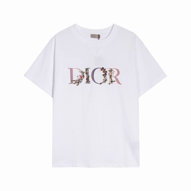 High-quality, custom-made, Dior floral embroidered logo crewneck short-sleeve to