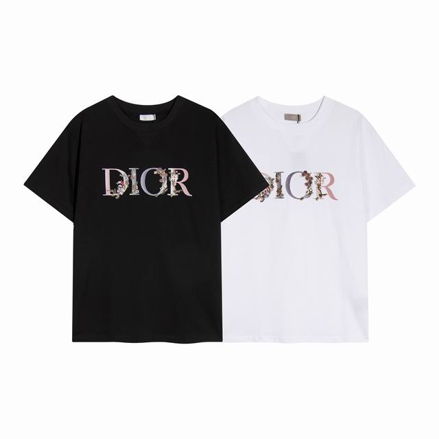 High-quality, custom-made, Dior floral embroidered logo crewneck short-sleeve to