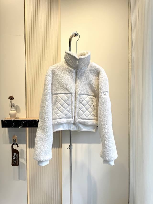 Alo Yoga Jisoo's same lambskin stand-up collar, zippered, slim-fitting short wom