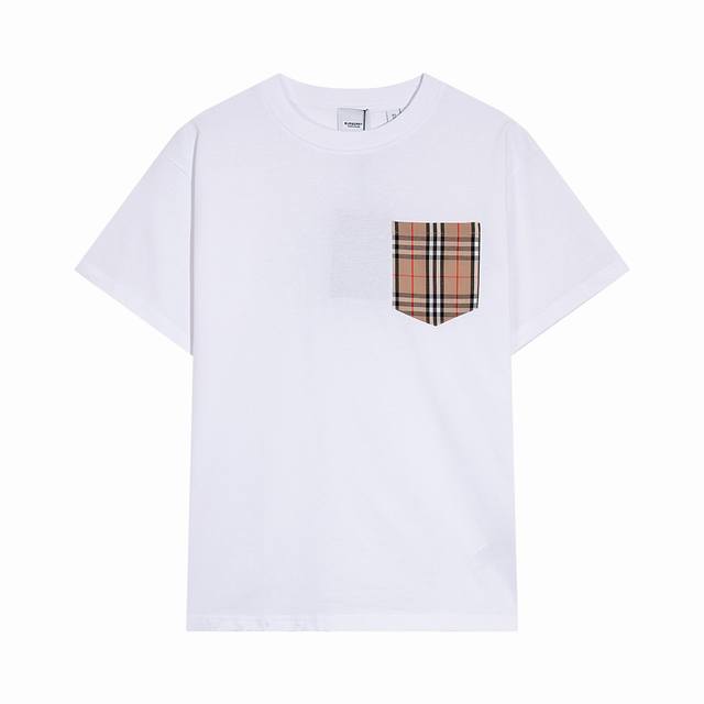 High-end quality, custom-made. Burberry plaid pocket round neck short-sleeve, m