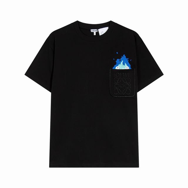 High-quality, custom-made, Loewe Casillas logo embroidered crewneck short-sleev