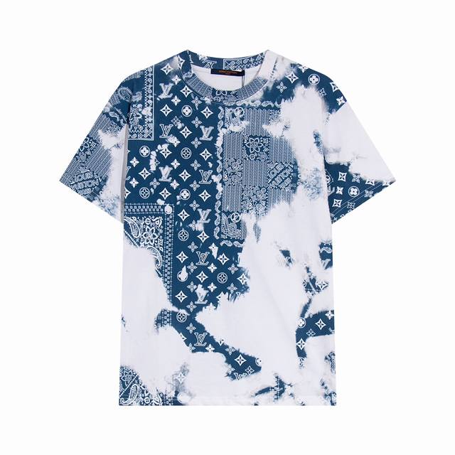 High-quality, exclusive custom-made, crew-neck short-sleeved shirt with LV cash