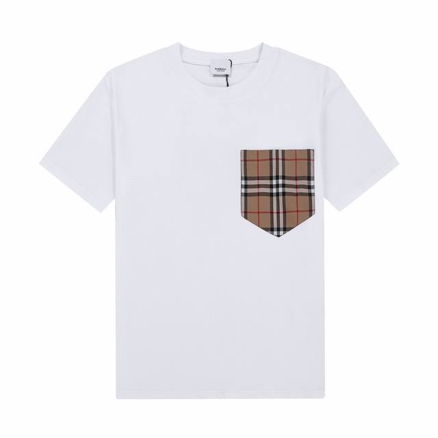 High-end quality, exclusive customization, Burberry plaid pocket round neck shor