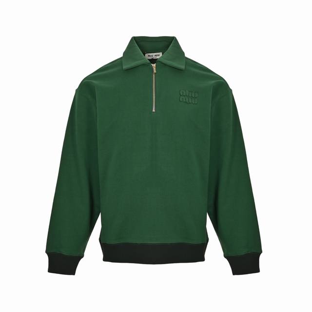 Miu Miu 25Fw Patch Letter Half Zip Lapel Sweatshirt Use minimalist space to expr