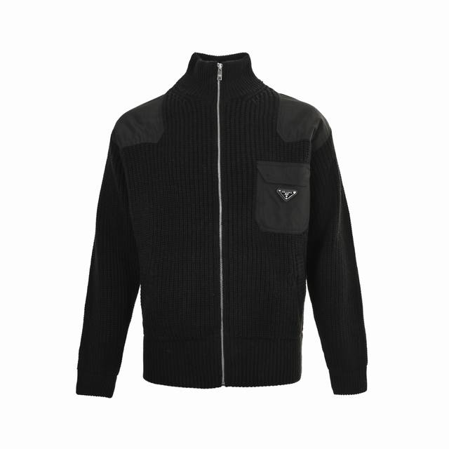 Prada triangle logo patchwork knitted sweater jacket Custom-made Australian cott