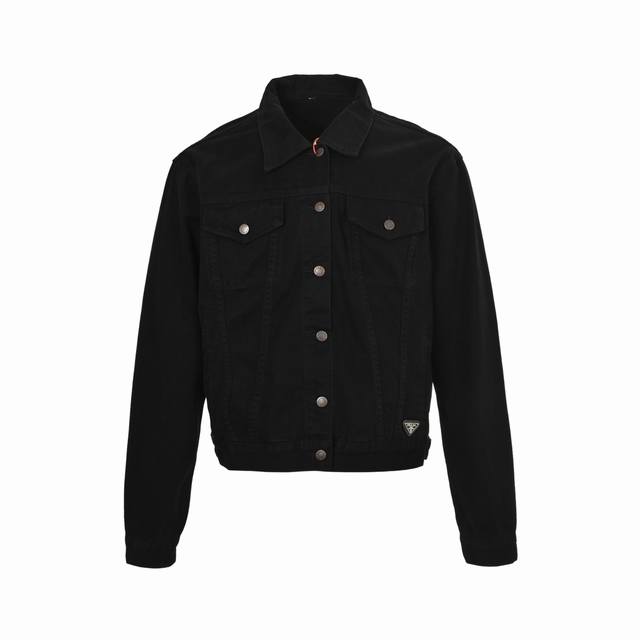 Prada 25Ss denim jacket with triangle logo on the hem Custom-made high-density p
