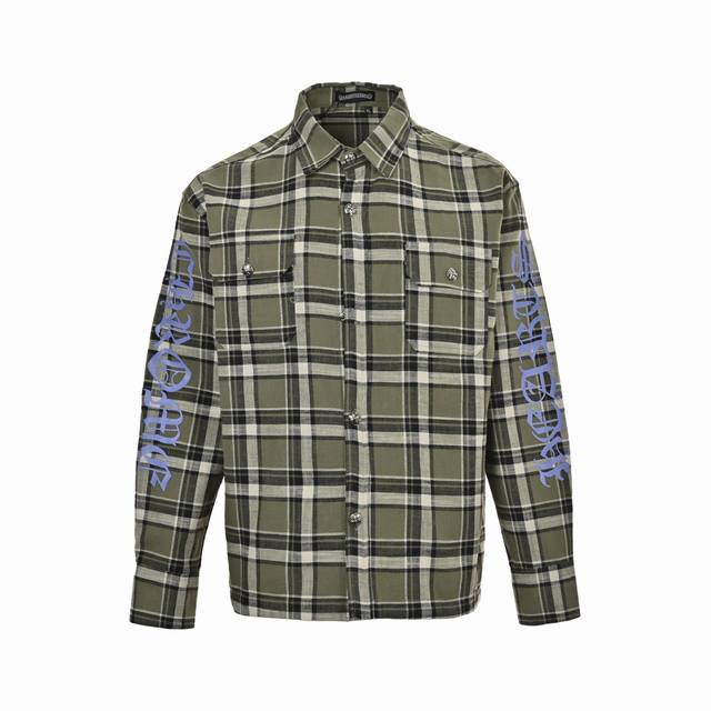 Chrome Hearts Chrome Hearts striped plaid patchwork silver button cardigan shirt
