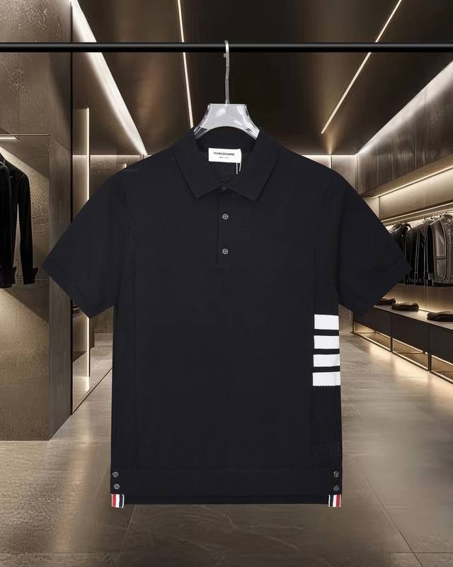 Thom Browne side four-bar knitted casual short-sleeved Polo shirt 2025Ss offici