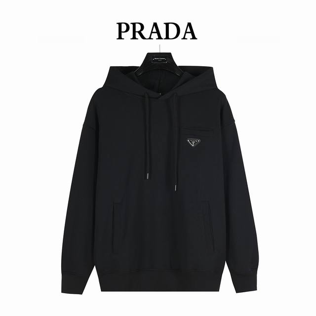 Prada 25Fw Hoodie with Fake Side Pockets and Triangular Iron Logo Badge. Our top