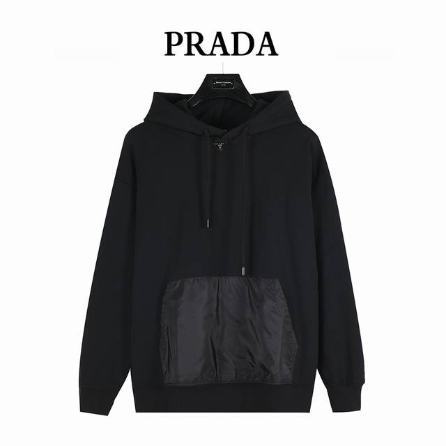 Prada 25Fw classic collar stitching triangle logo nylon kangaroo pocket hooded s