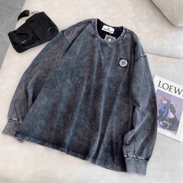 Stone Island classic embroidered logo distressed color crew neck sweatshirt is n