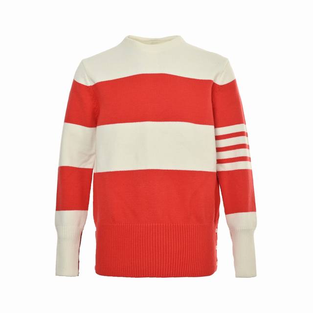 Thom Browne 25Fw red striped crew neck sweater High-quality Italian imported fab