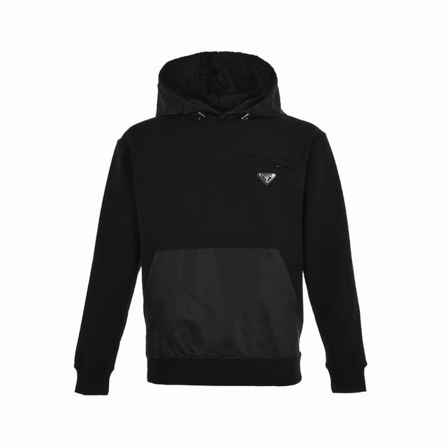 Prada 22Fw nylon patchwork triangle logo hooded sweatshirt DDD. This is the same