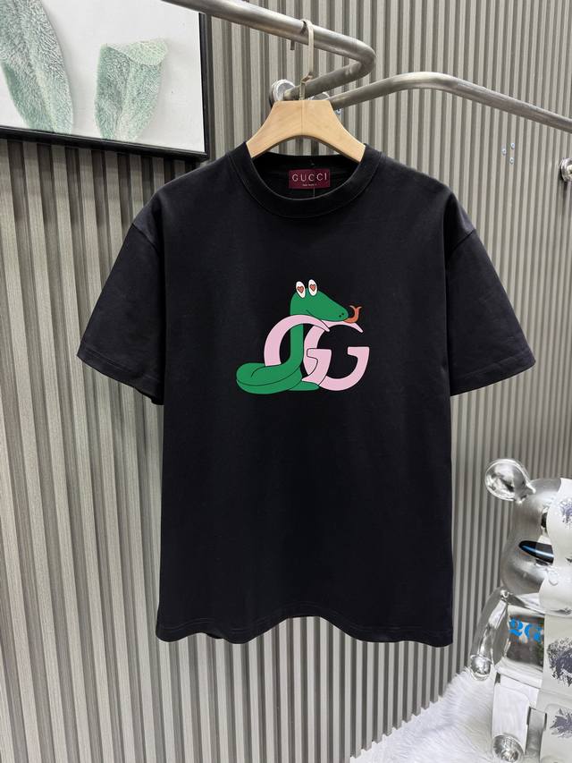 Guccl 2025 new high-quality round neck short-sleeve custom-dyed and very comfort