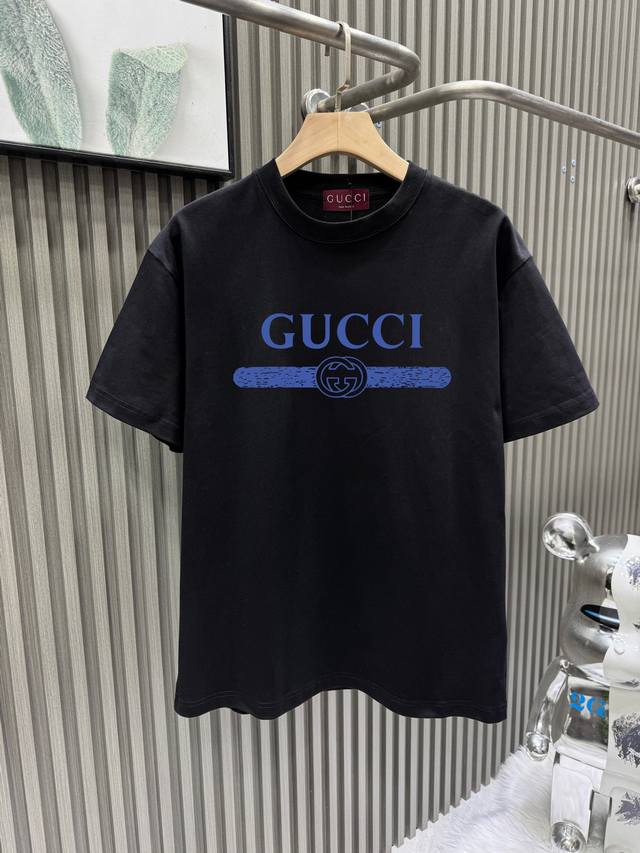 Guccl Gucci printed logo short-sleeved T-shirt, custom made from 280g cotton. fa