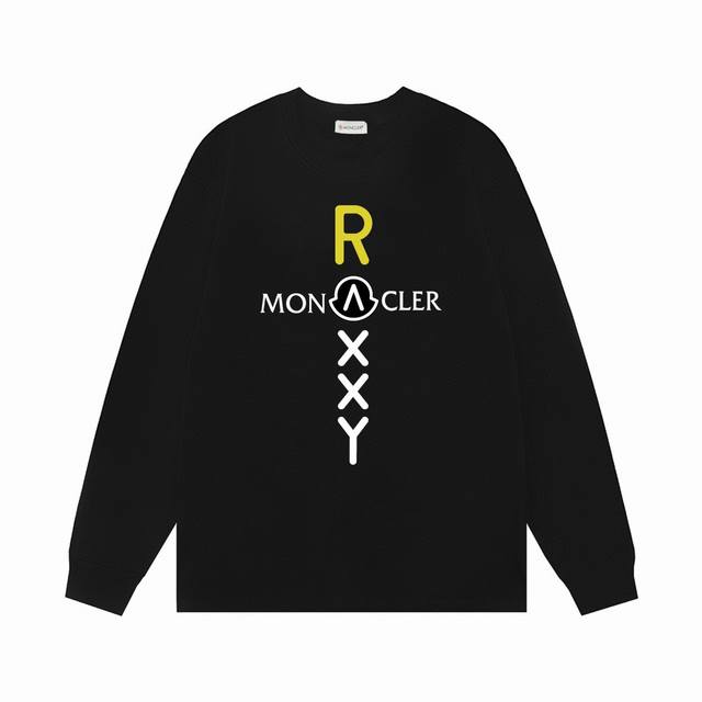 Moncler 25 new cross print long-sleeved T-shirt 100% cotton double yarn 300g lon