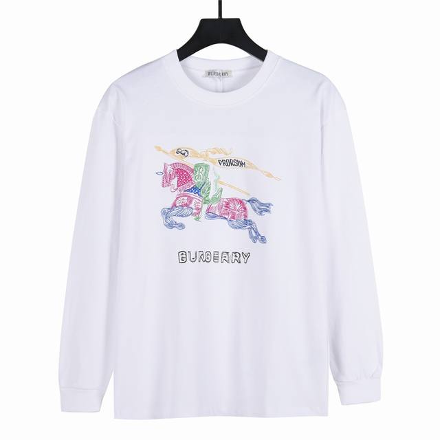 Burberry Burberry embroidered colorful warhorse long-sleeved T-shirt 100% cotton