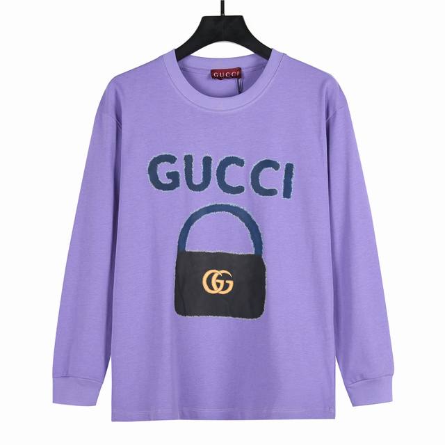 Gucci bag print long-sleeved T-shirt 100% cotton double yarn 300g long sleeve DD