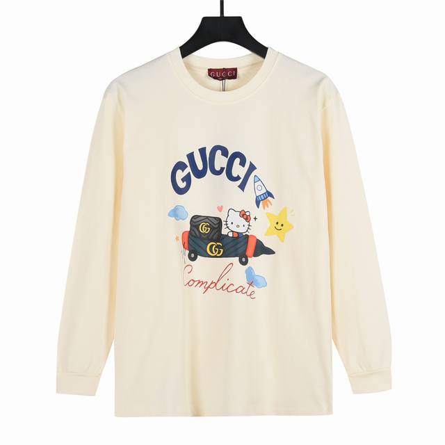 Gucci hand-painted cartoon pattern long-sleeved T-shirt 100% cotton double yarn
