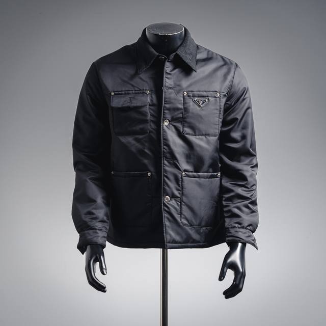 Prada Prd 25Ss triangle logo multi-pocket flap quilted jacket Custom nylon twill