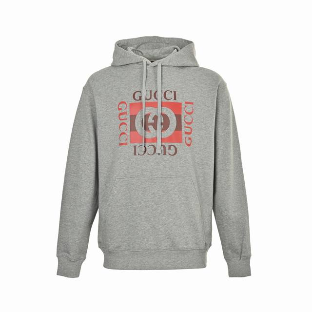 Gucci 25Fw Square Print Hoodie DDD. Made from a custom-dyed plain heather-grey c