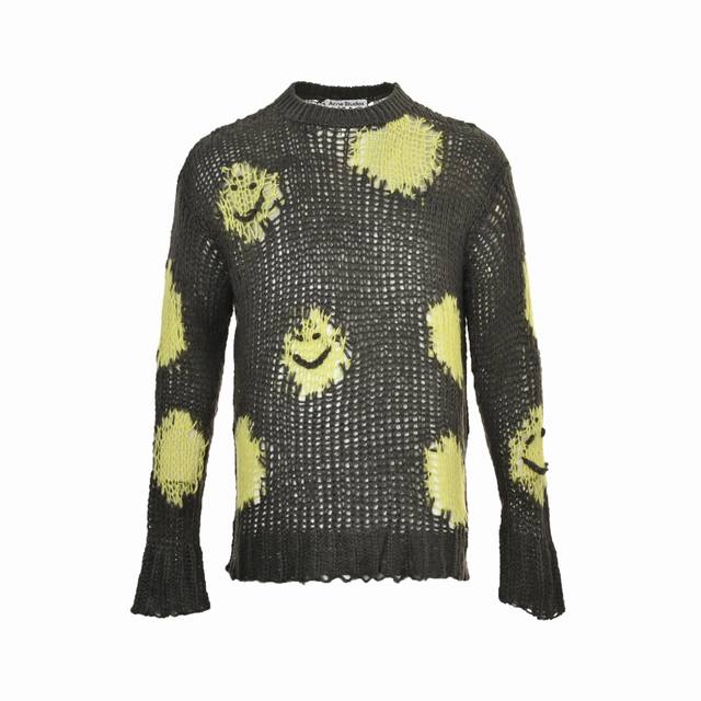 Acne Studios 25Fw hollow smiley face round neck sweater is made of 10% mohair, 3