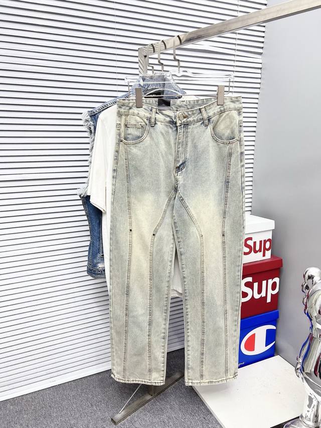 Prada men's fashionable wide-leg jeans, officially released as a lookbook poster