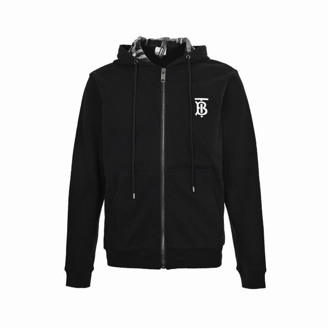Burberry Check zip-up sweatshirt jacket with fully embroidered Tb logo. DDD. Ori