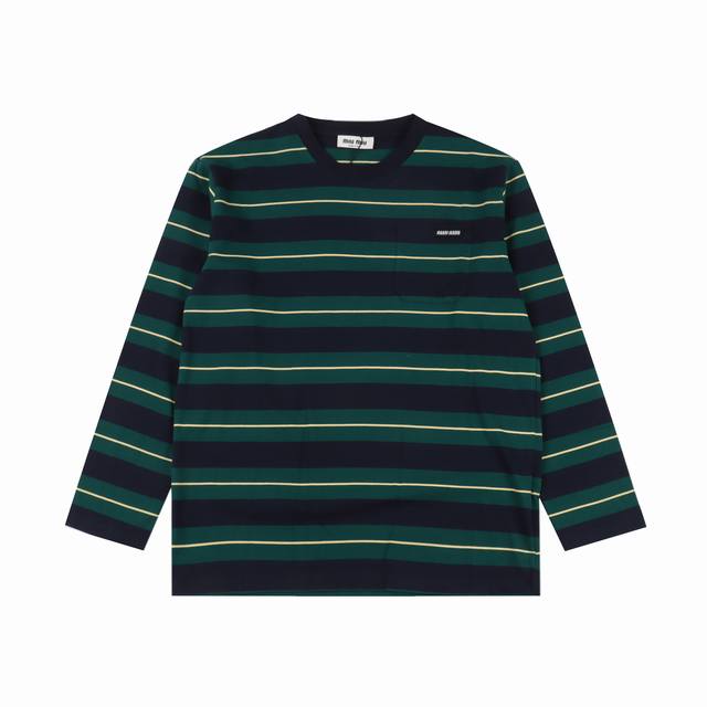 Miumiu Miu Miu Poster Style Wide Logo Stripe Long Sleeve Woven with 60s double y
