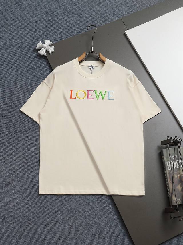 Loewe 260g round neck short-sleeved T-shirt Colorful embroidered letter logo cra
