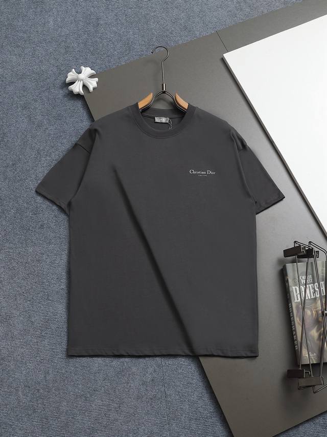 Dior 260g round neck short-sleeved T-shirtBrand lettering small logo lily of the