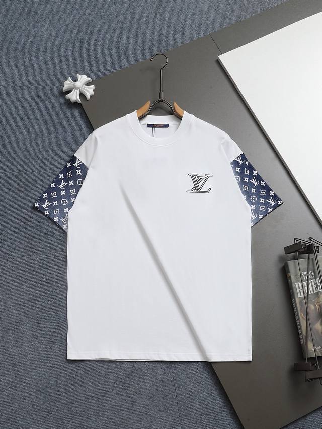 Louisvuitton 260g round neck short-sleeved T-shirtEmbroidered letter logo on the