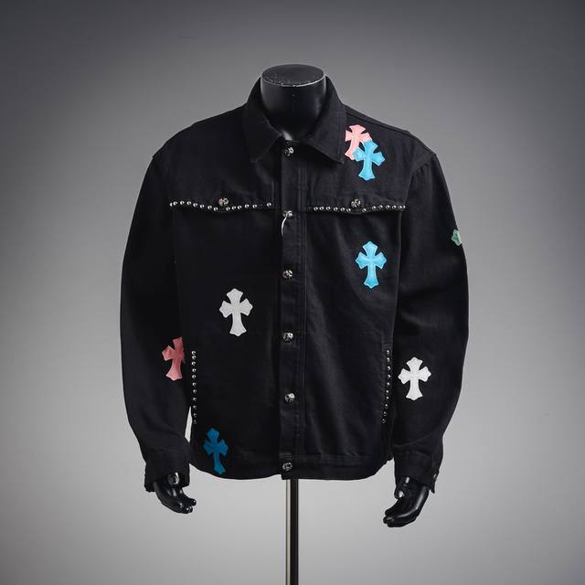 Chrome Hearts 25Ss Riveted Colorful Logo Heavy Denim Jacket The same cross-print