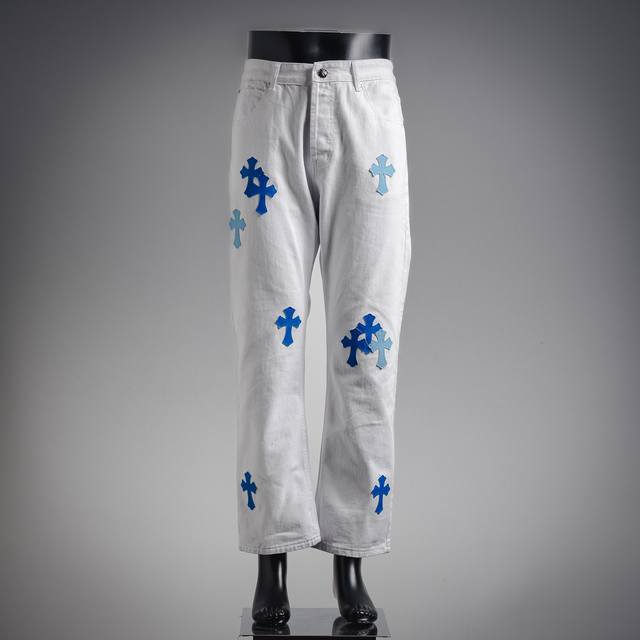 Chroe Hets Chroe Hearts Leather Jeans (White, Dark Blue, and Light Blue) with Le