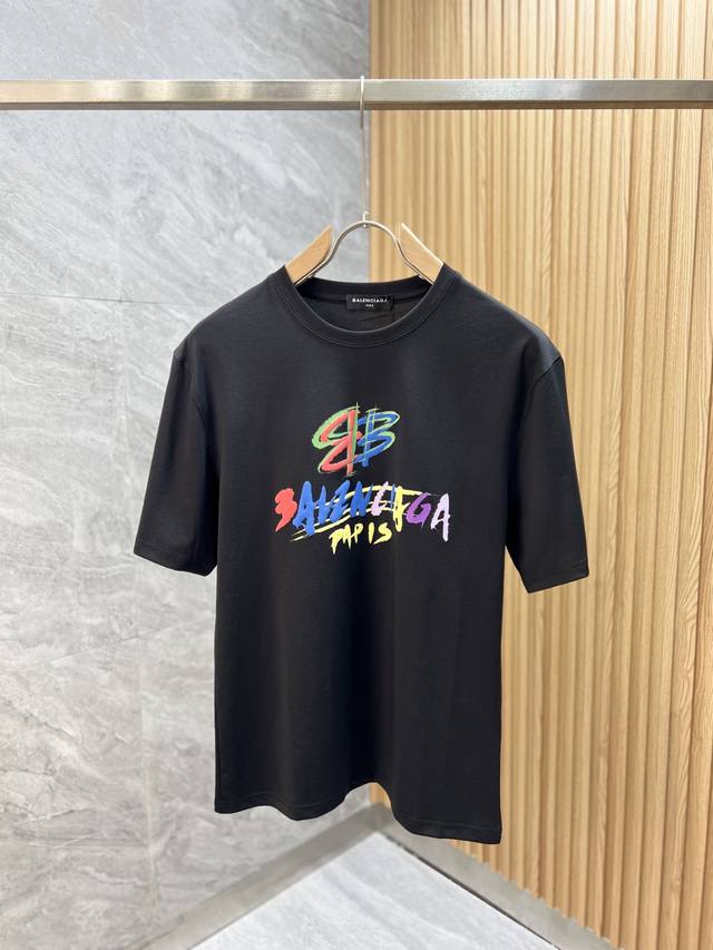 Balenciag''2025 Spring/Summer new arrivals. Mercerized cotton round-neck short-s