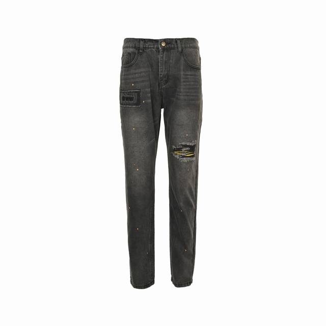 Drew House smiley face ripped washed ink jeans Original custom washed denim fabr