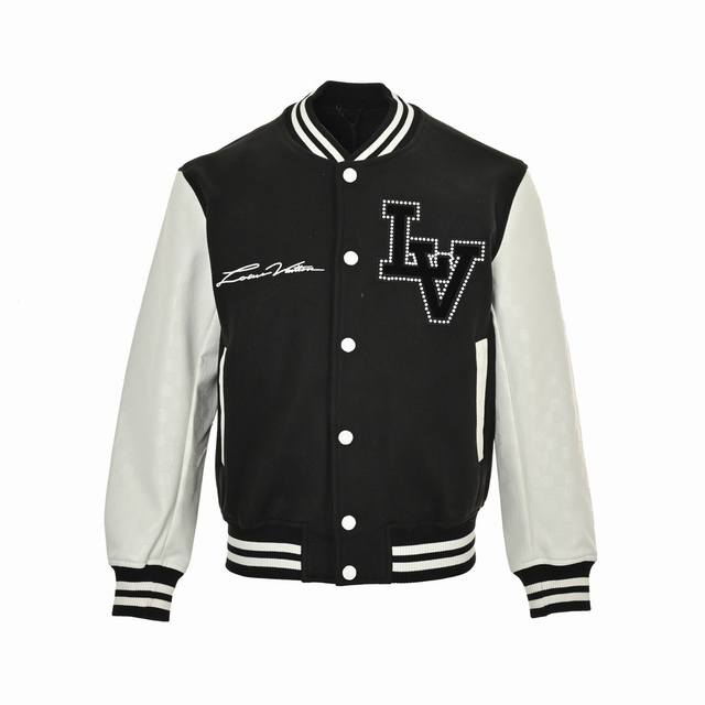 Louis Vuitton 24Fw pearl-embroidered baseball jacket DDD. The custom lining is i