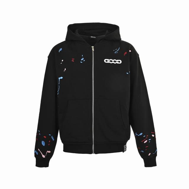 Good Brand 25Fw Candy Embroidery Splash Ink Zipper Hooded Jacket fabric is made