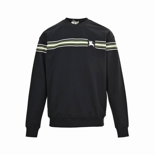 Burberry's War Horse Logo Embroidered Striped Crewneck Sweatshirt DDD, a new, ea