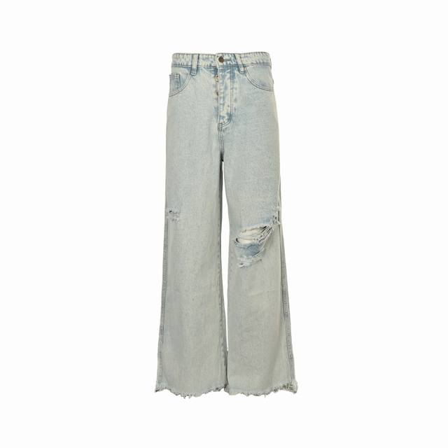 Drew House Smiley Face Wide-Leg Destroyed Straight Jeans Original custom washed