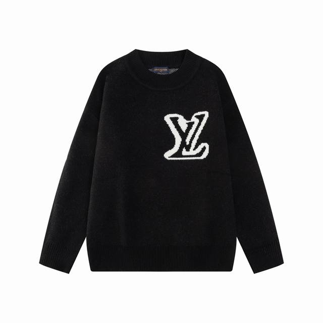 Louis Vuitton crewneck pullover with jacquard logos on the front and back. Made
