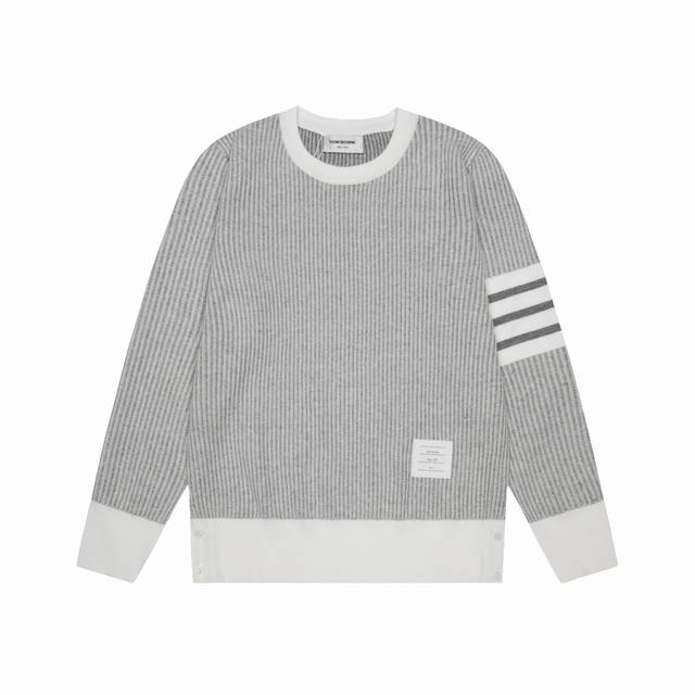Thom Browne colorblock four-bar knitted round neck pullover long-sleeved knitted
