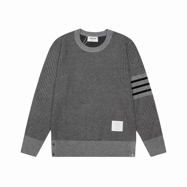 Thom Browne colorblock four-bar knitted round neck pullover long-sleeved knitted