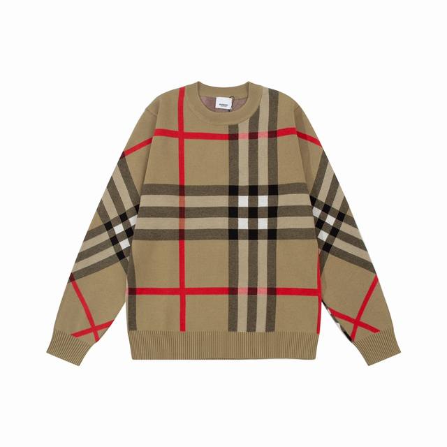 Burberry. This classic colorblock plaid crewneck top is made from custom-dyed co