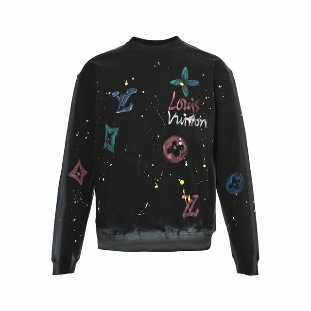 Louisvuitton washed and damaged hand-painted crewneck sweatshirt DDD. Crafted fr