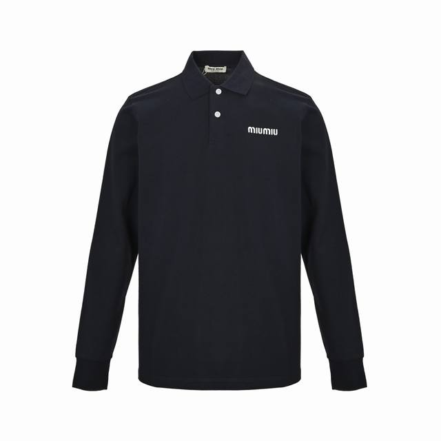 Miu Miu 25Fw Small Logo Embroidered Lapel Polo Long Sleeve Made from custom fabr