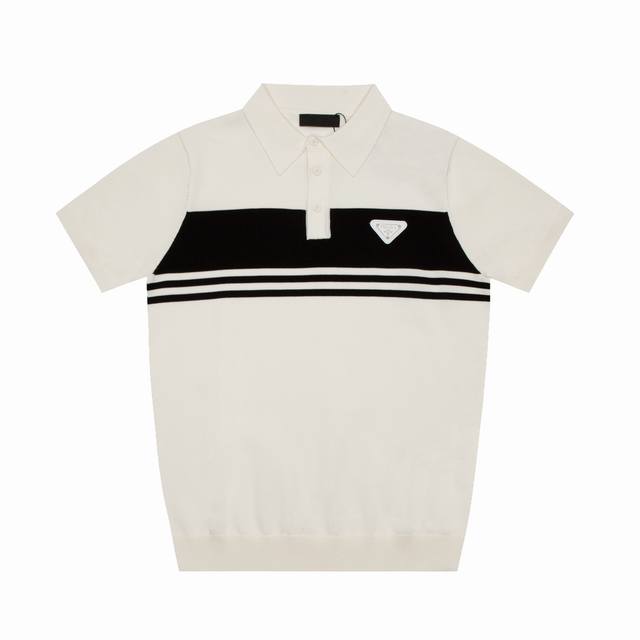 Prada's new spring/summer knitted stretch lapel T-shirt. Men's stylish, contrast