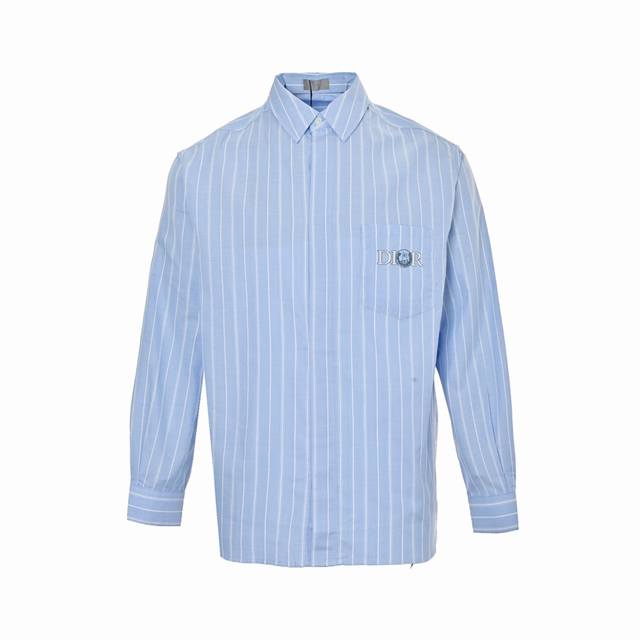 Dior 25Ss blue cat embroidered striped shirt is carefully crafted from blue cott