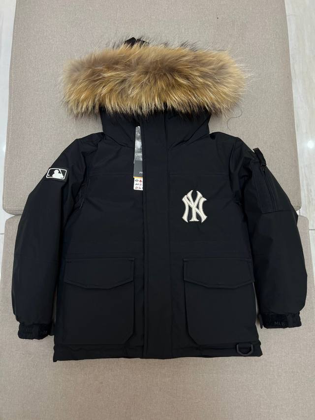 Kidswear Mlb New York Yankees Fur Collar Hooded Logo Label Down Jacket (Unisex)