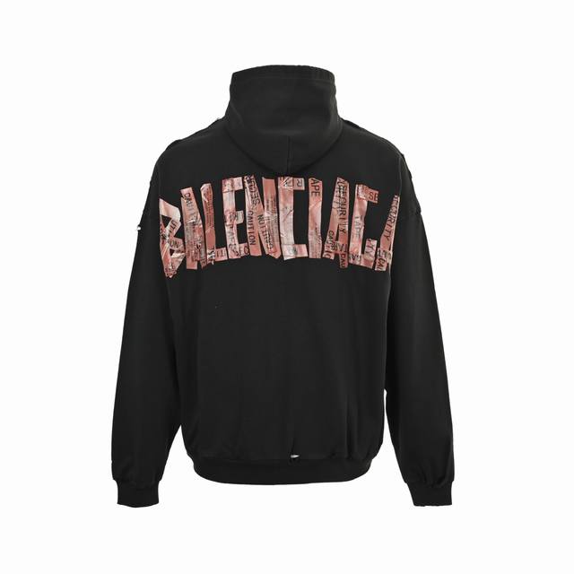 Balenciaga 25Fw Red Masking Paper Letter Tape Zipper Hooded Jacket Customized ho